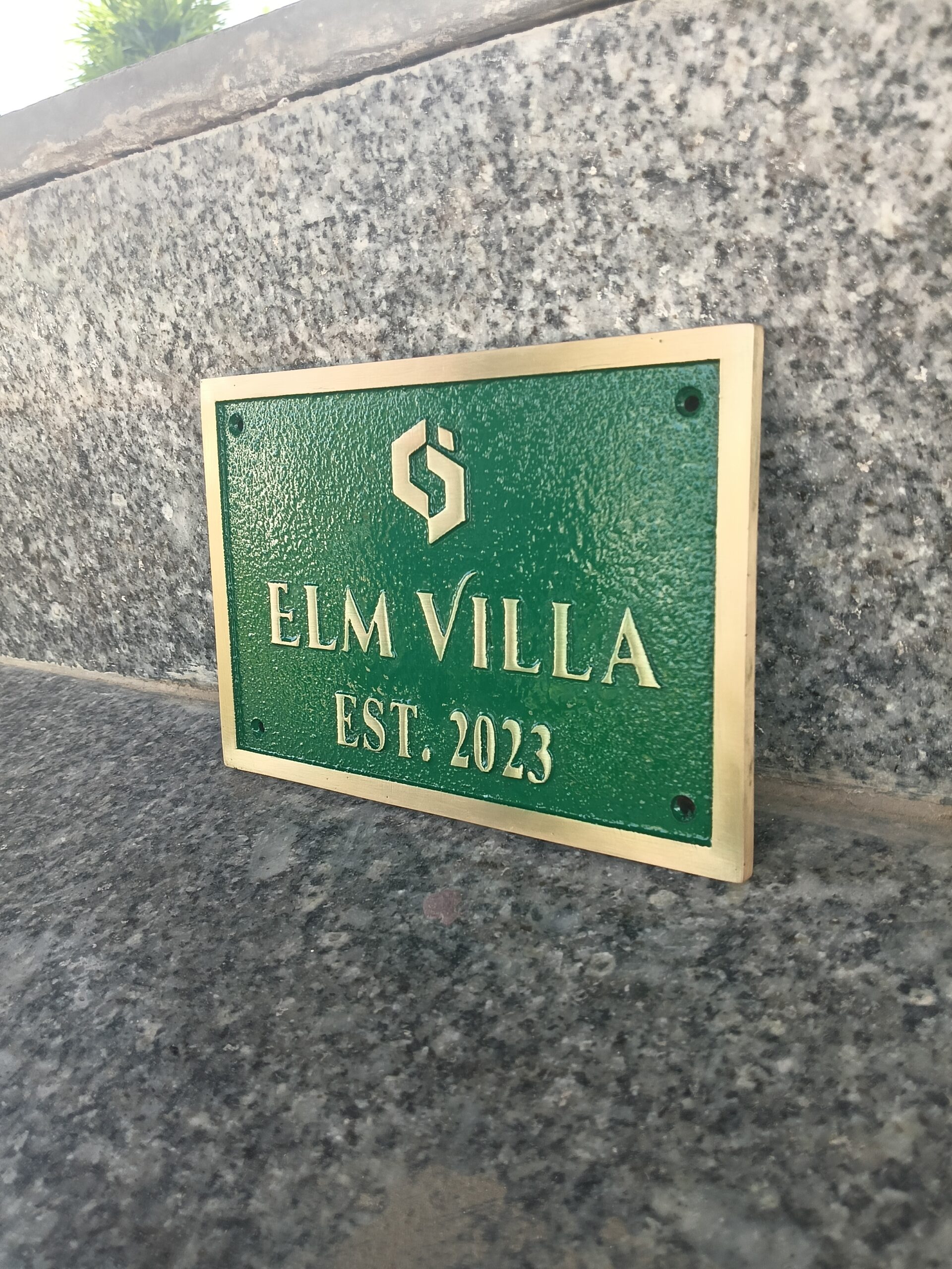 Green Background Brass Address Plaque — Personalized Cast House Number Sign | Custom Outdoor Door Plate | Heavy Duty Home Address Sign - Image 2