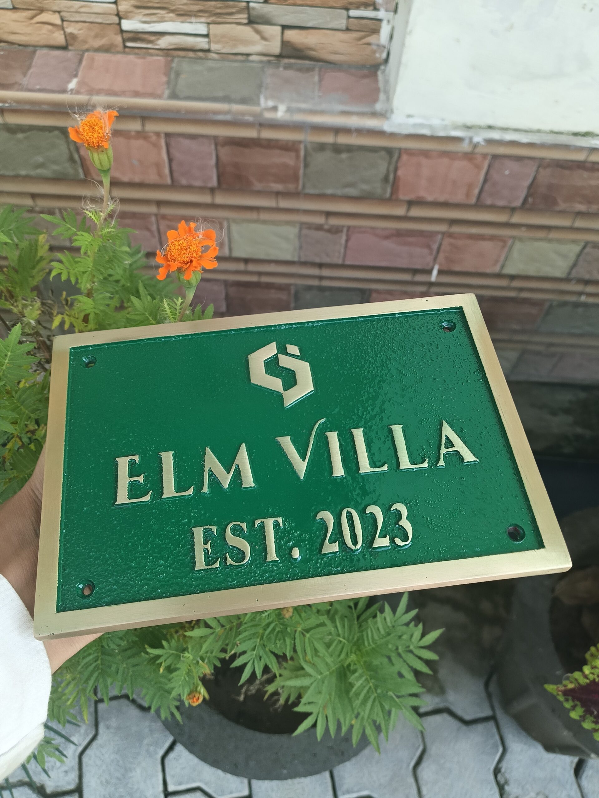 Green Background Brass Address Plaque — Personalized Cast House Number Sign | Custom Outdoor Door Plate | Heavy Duty Home Address Sign - Image 6